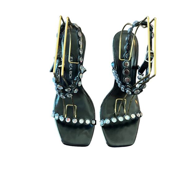 Jessica Rich Diamond Wedge Leather Strappy Embellished Heels NEW EU 38/US 8 - Picture 3 of 9